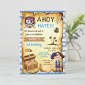 ブルーアホイトレジャーマップボーイズパイレーツ誕生日 招待状 (スタンド正面)