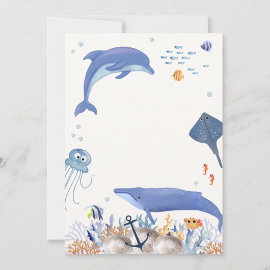 ブルーアホイ海ドルフィンホエールボーイベビーシャワー 招待状 (裏面)