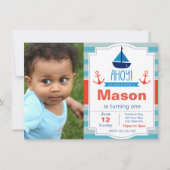 ブルーアホイ誕生日招待状と写真 招待状 (正面)