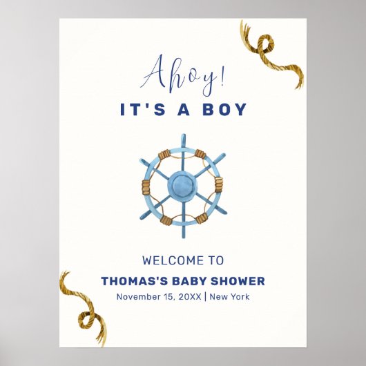 ブルーアホモダンイ男の子航海の赤ちゃんシャワーへようこそ ポスター (正面)
