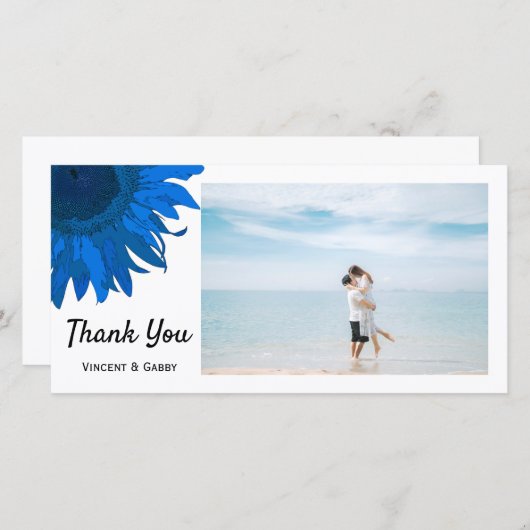 ブルーアポップ・アートのートひまわりサンフラワーありがとうフォトカード サンキューカード (正面/裏面)