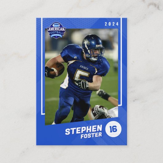 ブルーアメリカンフットボール選手トレーディングカード コーリングカード (正面)