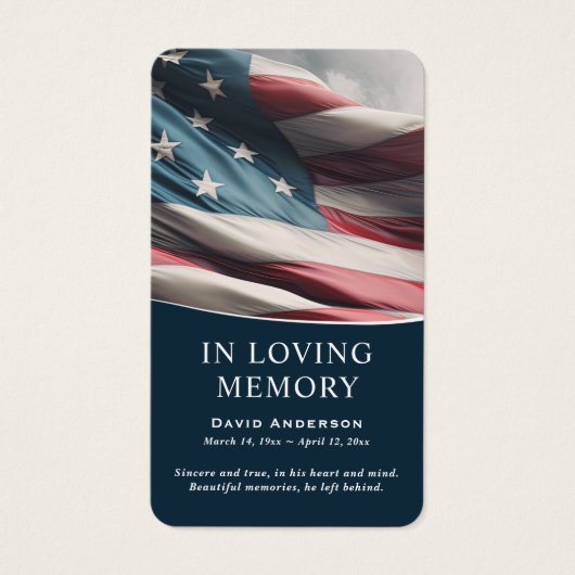 ブルーアメリカ国旗のメモリアル祈りの言葉カード (正面)