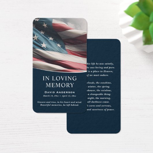 ブルーアメリカ国旗のメモリアル祈りの言葉カード (デスク)