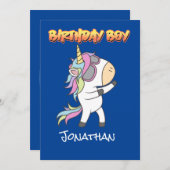 ブルーアメージングユニコーン誕生日ボーイ招待状 ノートカード (正面/裏面)