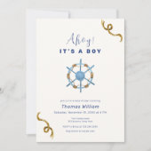 ブルーアモダンホイ男の子のシャワー航海のだ 招待状 (正面)