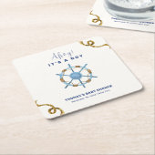 ブルーアモダンホイ航海のボーイ赤ちゃんシャワー スクエアペーパーコースター (アングル)