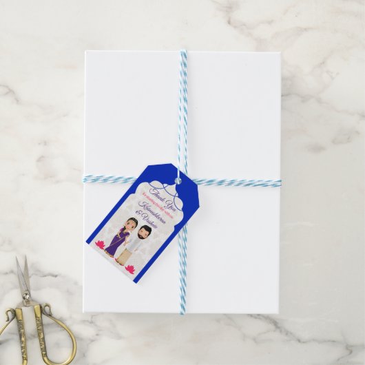 ブルーアラビアア縁どルチタミルテルグ結婚ズ ギフトタグ (より糸付き)