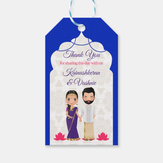 ブルーアラビアア縁どルチタミルテルグ結婚ズ ギフトタグ (正面)