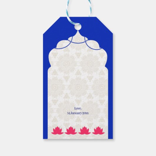 ブルーアラビアア縁どルチタミルテルグ結婚ズ ギフトタグ (裏面)