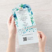 ブルーアラビア語と英語すべてを1つの結婚式で招待 オールインワン招待状 (貼ってはがせる)