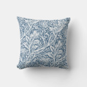ブルーアルカディアウィリアムモリスホーソーンリーフパターン クッション (正面)