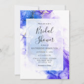 ブルーアルコールインクウィンター金ゴールドブライダルシャワー 招待状 (正面)