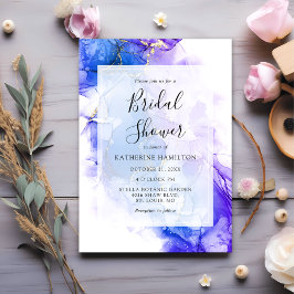 ブルーアルコールインクウィンター金ゴールドブライダルシャワー 招待状