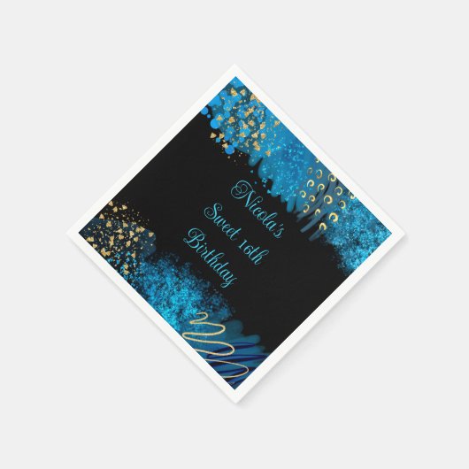 ブルーアルコールインクスウィート16誕生日パーティー スタンダードカクテルナプキン (角)