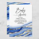 ブルーアルコールインクテクスチャー水色ベビーシャワー 招待状 (正面/裏面)