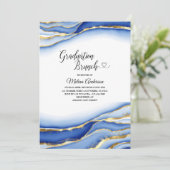 ブルーアルコールインクテクスチャー水色卒業バー 招待状 (スタンド正面)