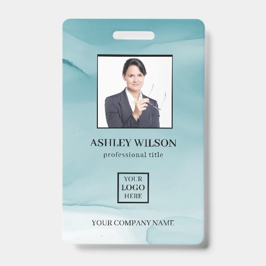 ブルーアルコールインクバッジのフォトビジネスID バッジ (正面)