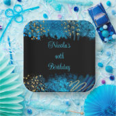 ブルーアルコールインクバースデーパーティー ペーパープレート (パーティー)