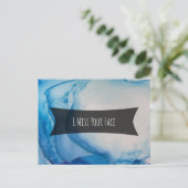 ブルーアルコールインク抽象芸術アート「恋しく思I Your 顔」 ポストカード (スタンド正面)