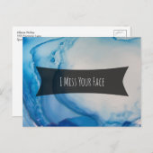 ブルーアルコールインク抽象芸術アート「恋しく思I Your 顔」 ポストカード (正面/裏面)