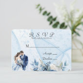 ブルーアルコールインク新郎新婦ウェディングRSVPカード セーブザデート (スタンド正面)