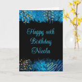 ブルーアルコールインク誕生日 カード (黄色い花)