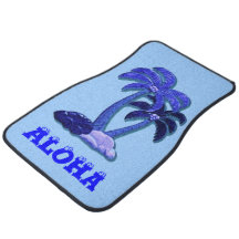 ブルーアロハハワイアンココナッツツリーカーマット