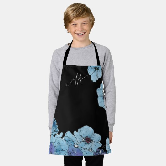 ブルーアロハフローラエプロン エプロン (着用した状態)