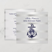ブルーアンカー シルバー ホワイト ネイビー サークル モノグラム 33 招待状 (正面/裏面)