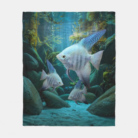 ブルーアンジェルフィッシュ水中水族館魚タンク愛好家 フリースブランケット (正面)