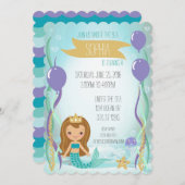 ブルーアンダーウォーターマーメイドプリンセスブラウン 招待状 (正面/裏面)