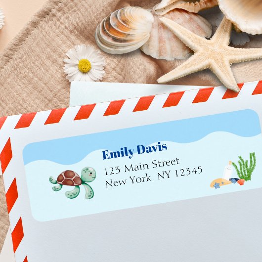 ブルーアンダーザシーシャワーカメ男の赤ちゃん ラベル