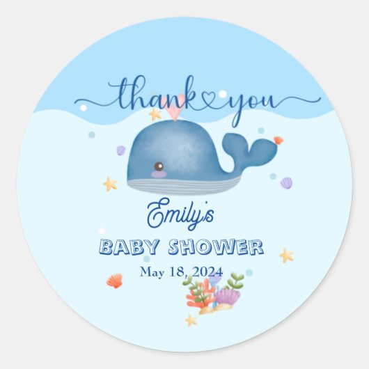 ブルーアンダーザシーシャワーホエー男の赤ちゃん ラウンドシール (正面)