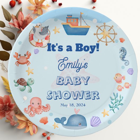ブルーアンダーザシーシャワー男の赤ちゃん ペーパープレート