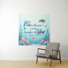 ブルーアンダーザシーバースデーパーティー歓迎の背景 タペストリー