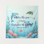 ブルーアンダーザシーバースデーパーティー歓迎の背景 タペストリー (正面)