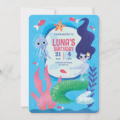 ブルーアンダーザシーブルーマーメイド誕生日 招待状 (正面)