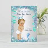 ブルーアンダーザシープリンスベビーシャワーブロンドベビー 招待状 (スタンド正面)