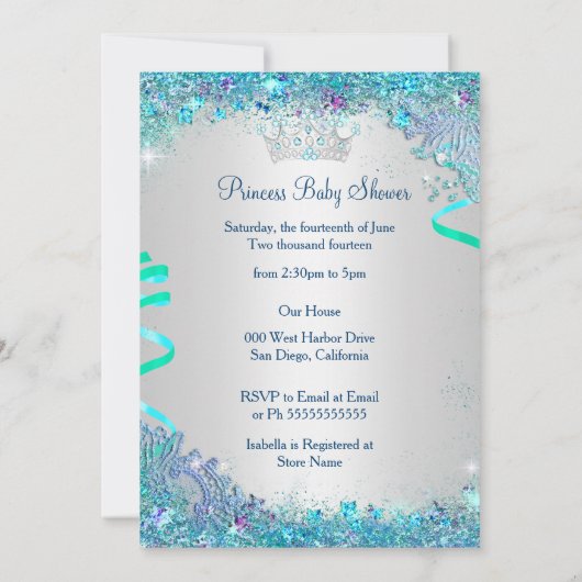 ブルーアンダーザシーベビーシャワーエスニックプリンセス 招待状 (裏面)