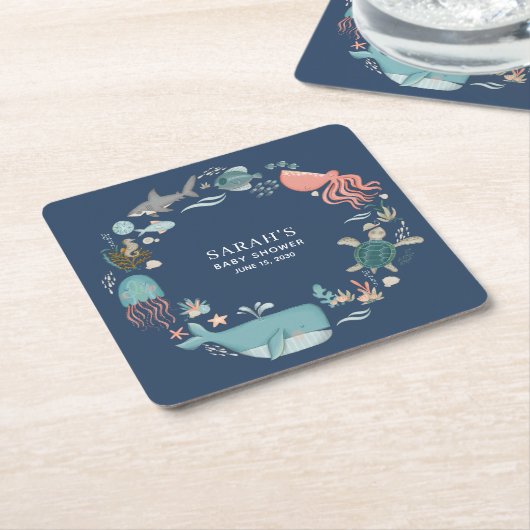 ブルーアンダーザシーベビーシャワースクエア紙カースト スクエアペーパーコースター (アングル)