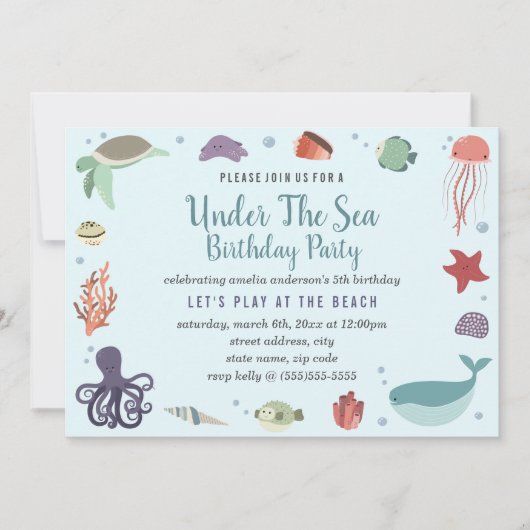 ブルーアンダーザシー子供の誕生日招待状 招待状 (正面)