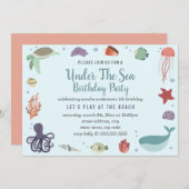 ブルーアンダーザシー子供の誕生日招待状 招待状 (正面/裏面)