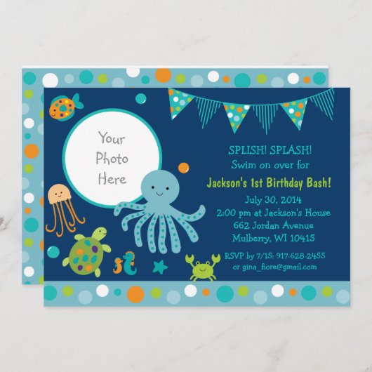 ブルーアンダーザシー誕生日 招待状 (正面/裏面)