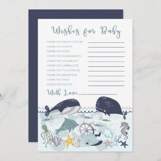 ブルーアンダーシーベビーシャワー海のベビーを願う 招待状 (正面/裏面)