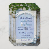 ブルーアンティークロマンチックドア結婚式招待状 招待状 (正面/裏面)