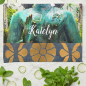 ブルーアンティーク熱帯仏フォト名前をカスタムする キッチンタオル (折り畳み)