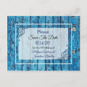 ブルーアンティーク風化ドアウェディング日付を保存 案内ポストカード (正面)
