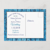 ブルーアンティーク風化木材ウェディング日付を保存 案内ポストカード (裏面)