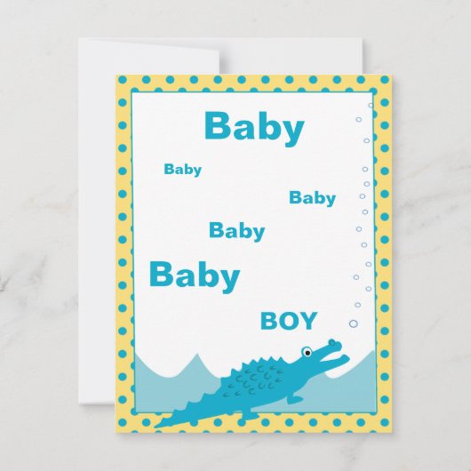 ブルーアンドイエローアリゲーター男の赤ちゃんシャワー 招待状 (裏面)